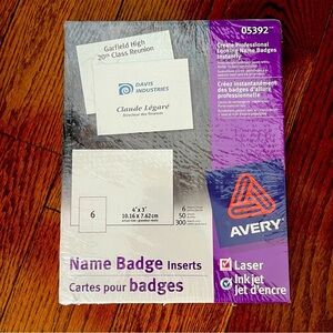 AVERY 05390 NAME BADGE INSERTS LASERJET‎ INKJET COMPATIBLE Sealed​​